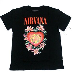 **SOLD**BRAND NEW***Women's Nirvana Flower Heart Band Tee - Black - XL